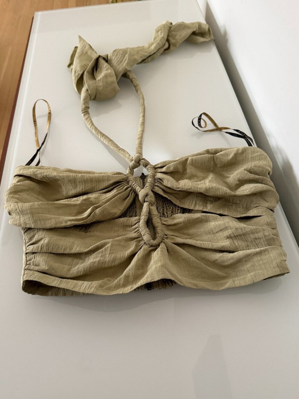 ViX Paula Hermanny! Halter Ruched Crop Top in Olive